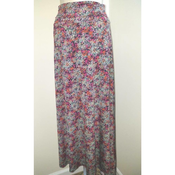 LuLaRoe Floral Ankle Ballerina Skirt Pink Green Floral Foldover Pullon Flowy XS - Picture 1 of 9